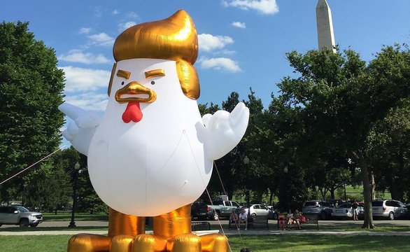 Надувной цыпленок похожий на Дональда Трампа возле Белого дома