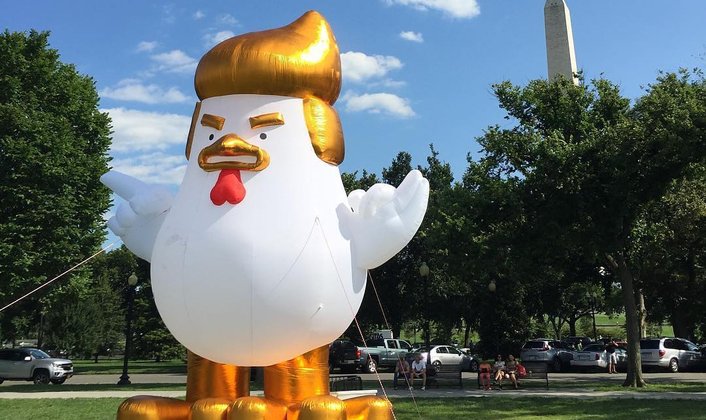 Надувной Цыпленок Похожий На Дональда Трампа Возле Белого Дома